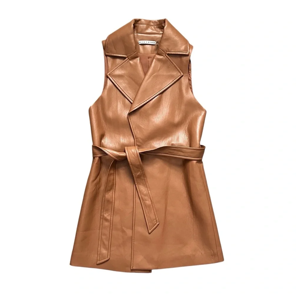 Alice + Olivia Tan Brown Sleeveless Belted Jacket Vest Size XS - Picture 1 of 5